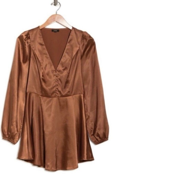 AFRM Madine Long Sleeve Satin Fit and Flare Dress M - Picture 2 of 9